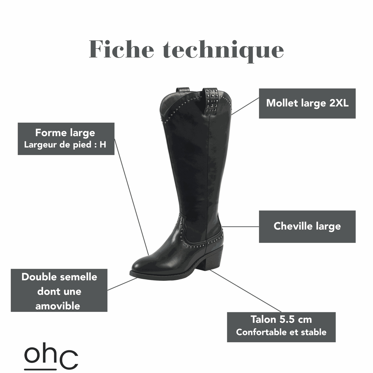 Bottes 2XL pour mollets larges - Modele Grapes