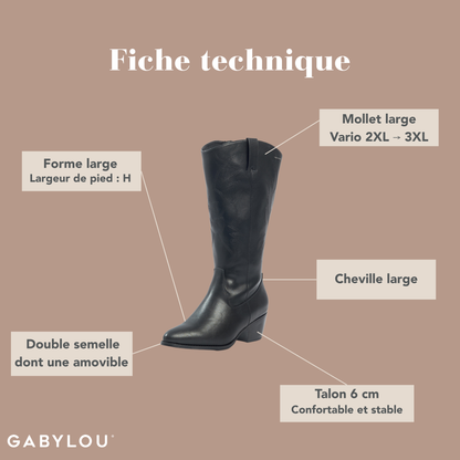 Bottes VARIO 2XL/3XL pour mollets larges - Modele Irina