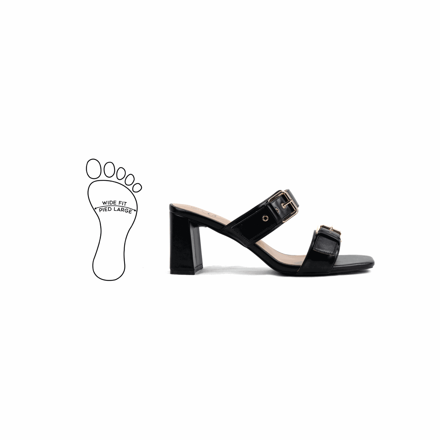 Mules con tacón ancho ajustable en H - modelo Iza