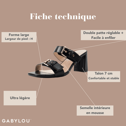 Mules con tacón ancho ajustable en H - modelo Iza