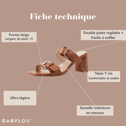 Mules con tacón ancho ajustable en H - modelo Iza