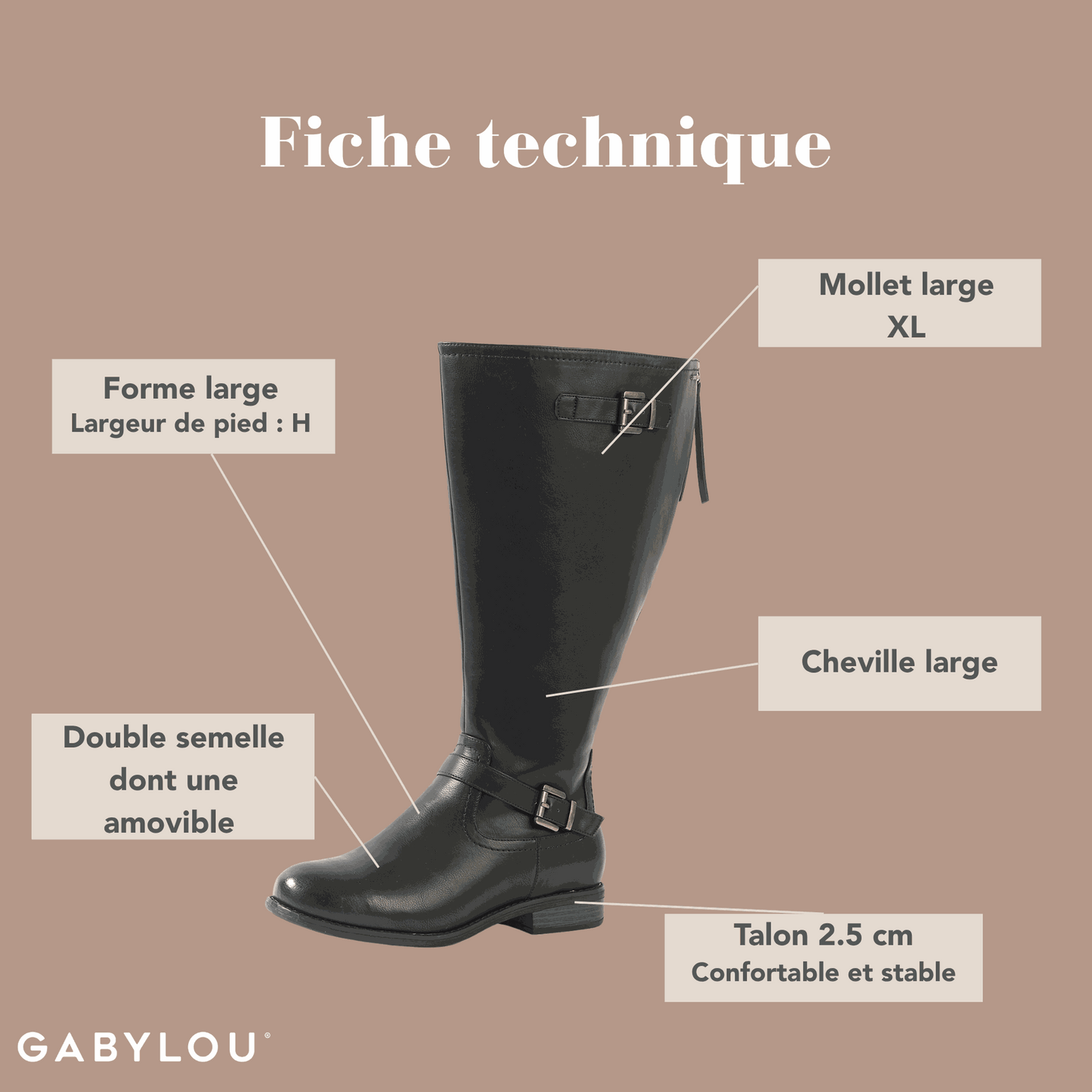 Bottes 4XL pour mollets larges - Modele Kate