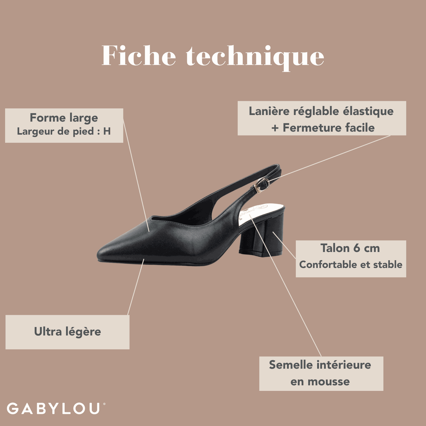 Sandales à talons pieds larges ajustables H - Modele Lea