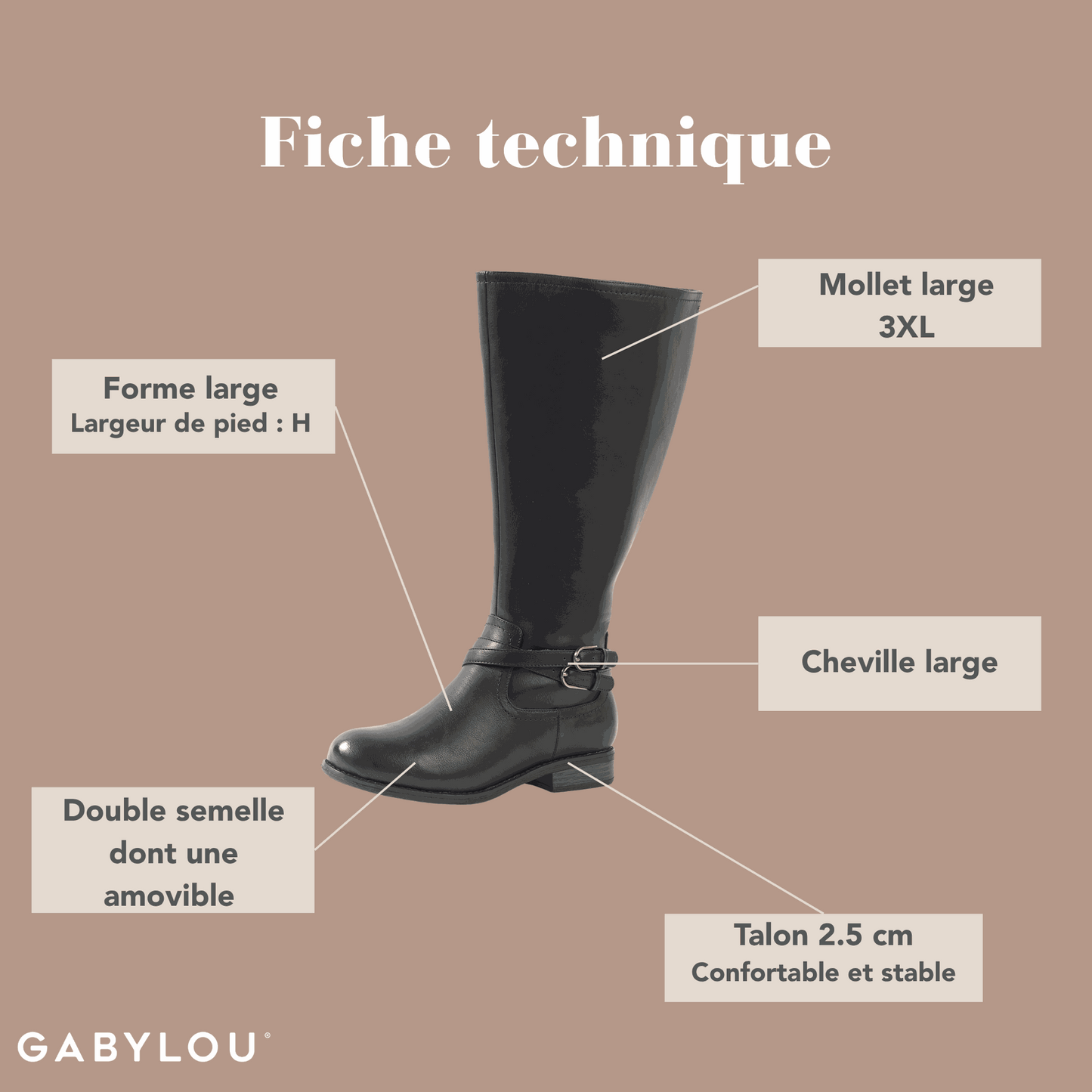 Bottes 3XL pour mollets larges - Modele Lise