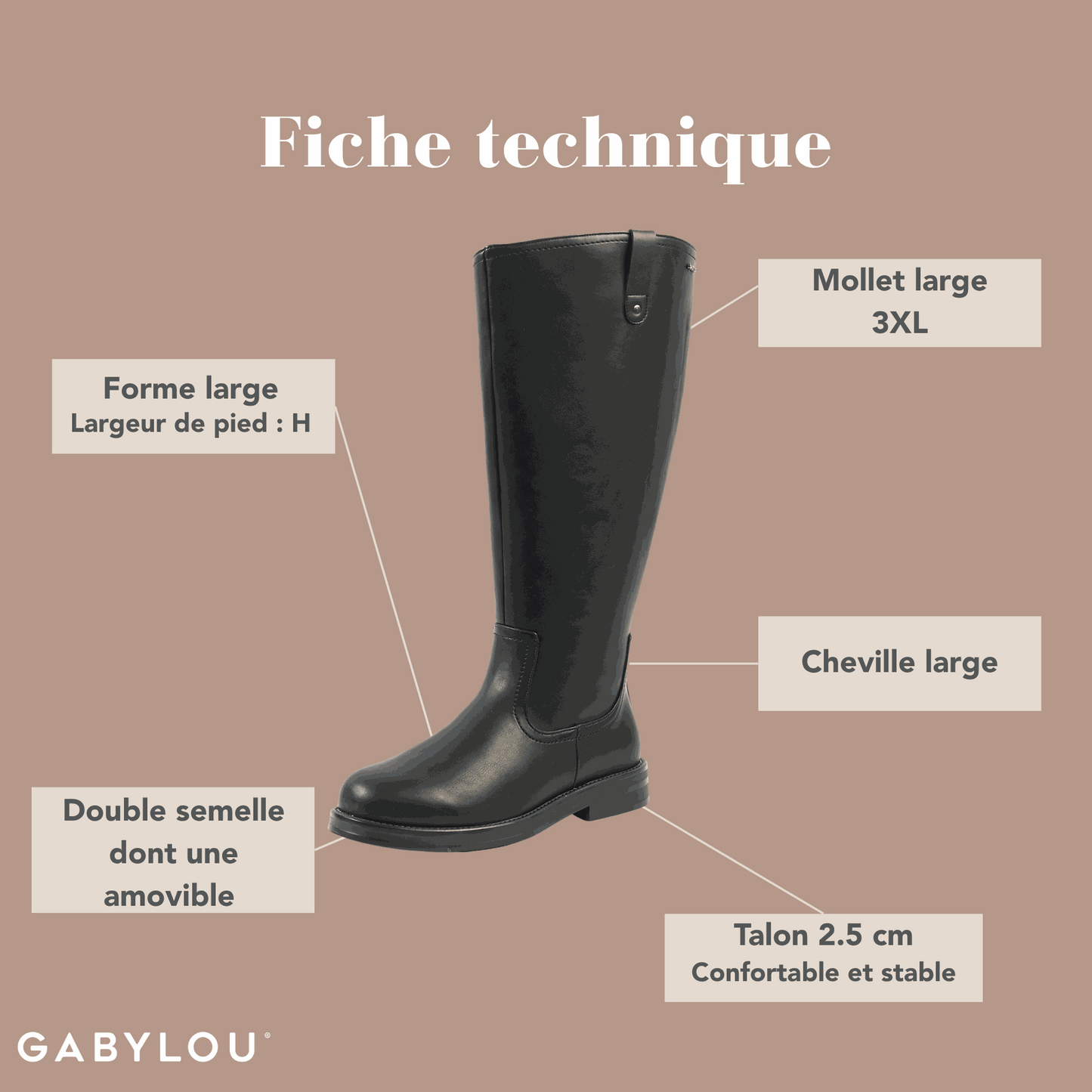 Bottes 3XL pour mollets larges - Modele Lise
