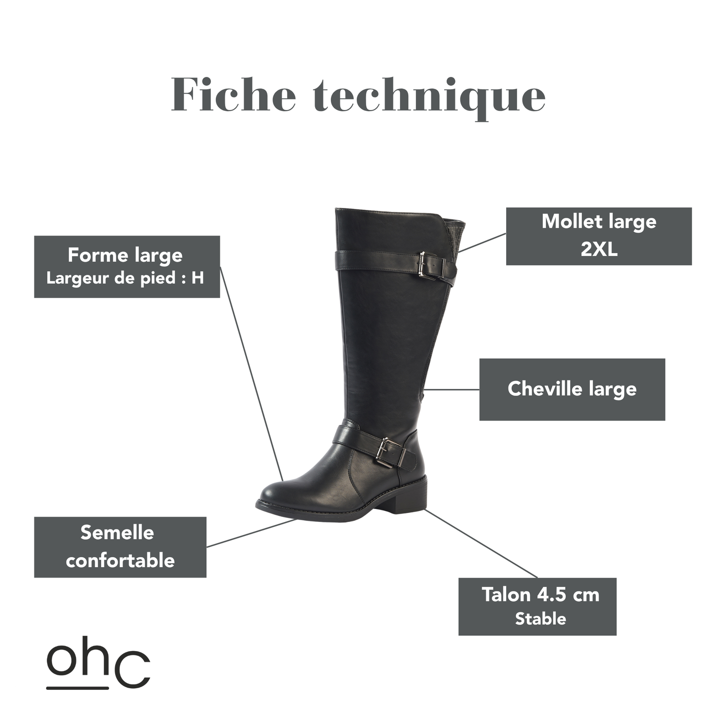 Bottes 2XL pour mollets larges - Modele Litchi