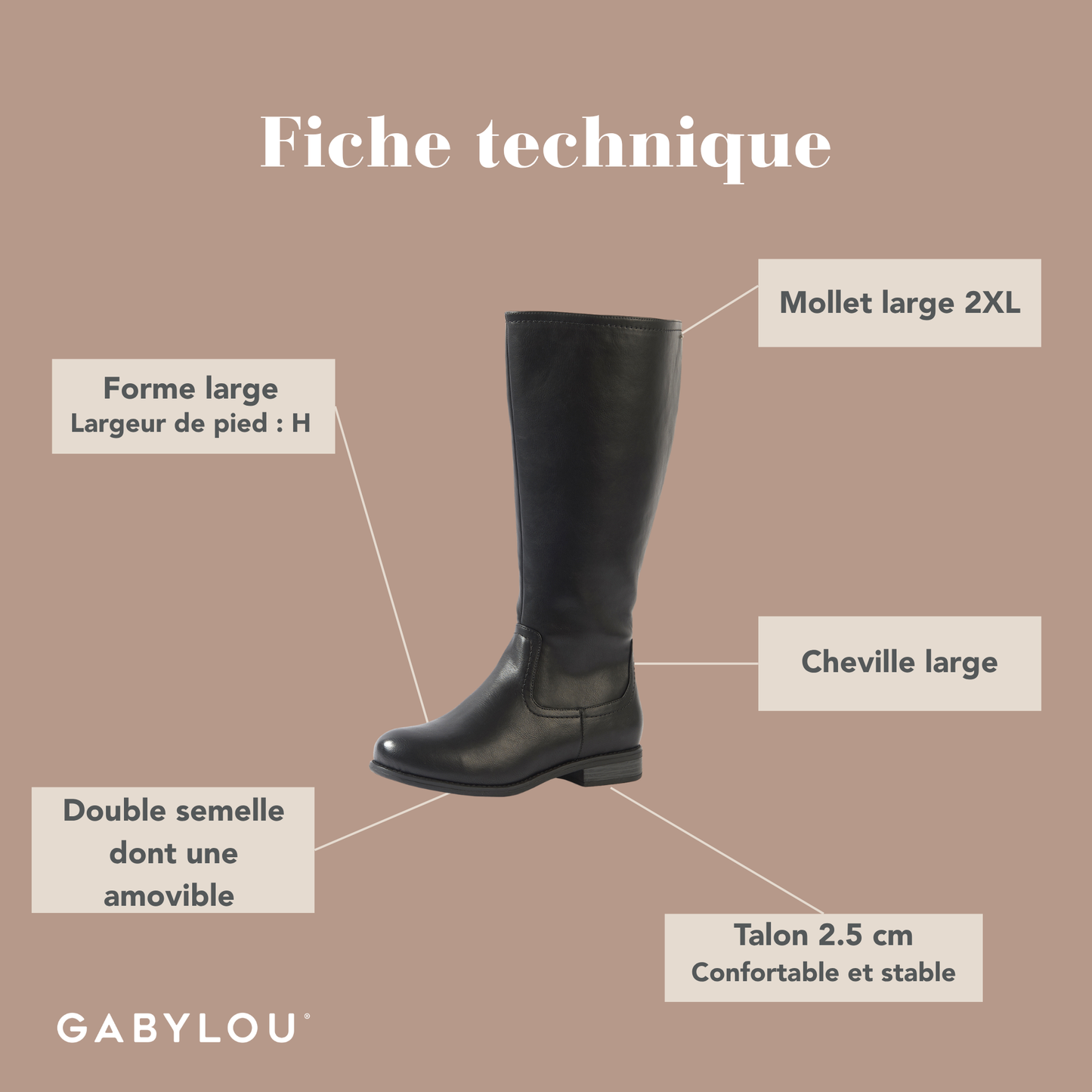 Bottes 2XL pour mollets larges - Modele Melania