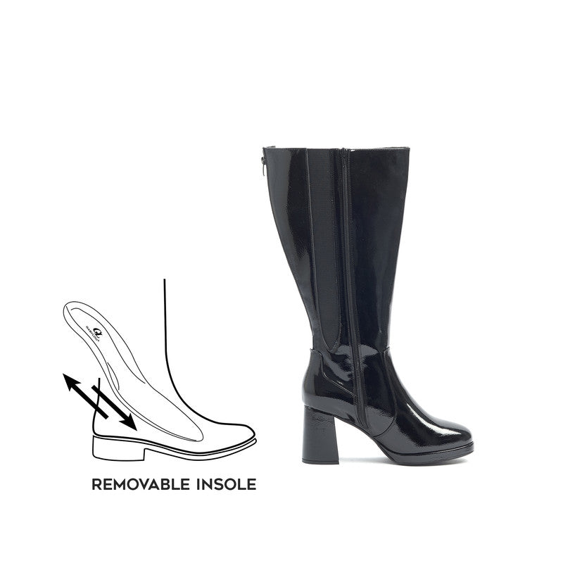 Black patent leather boots wide calf best sale