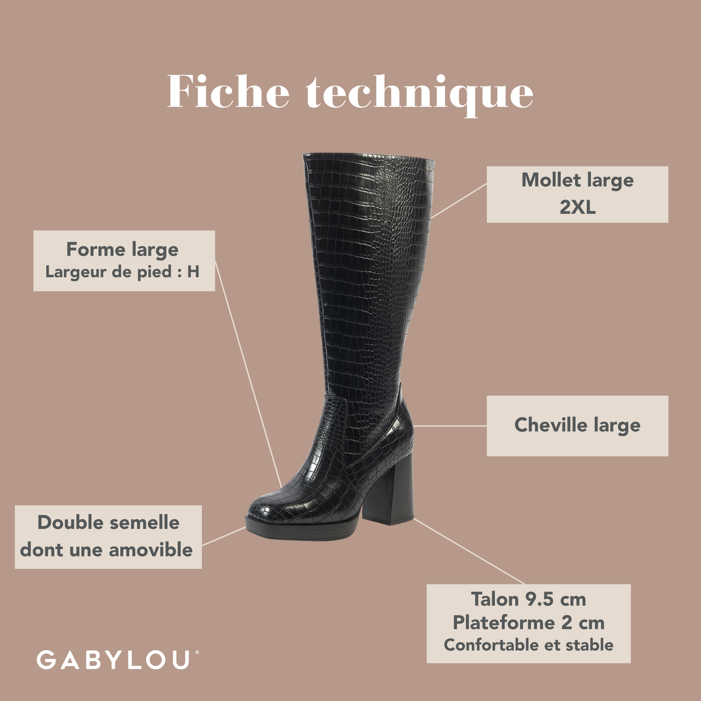 Bottes 2XL pour mollets larges - Modele Melissa