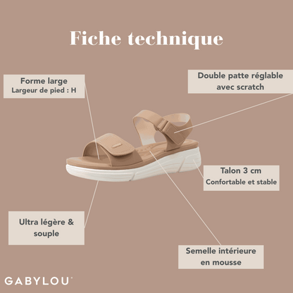Sandales pieds larges ajustables H - Modele Mia