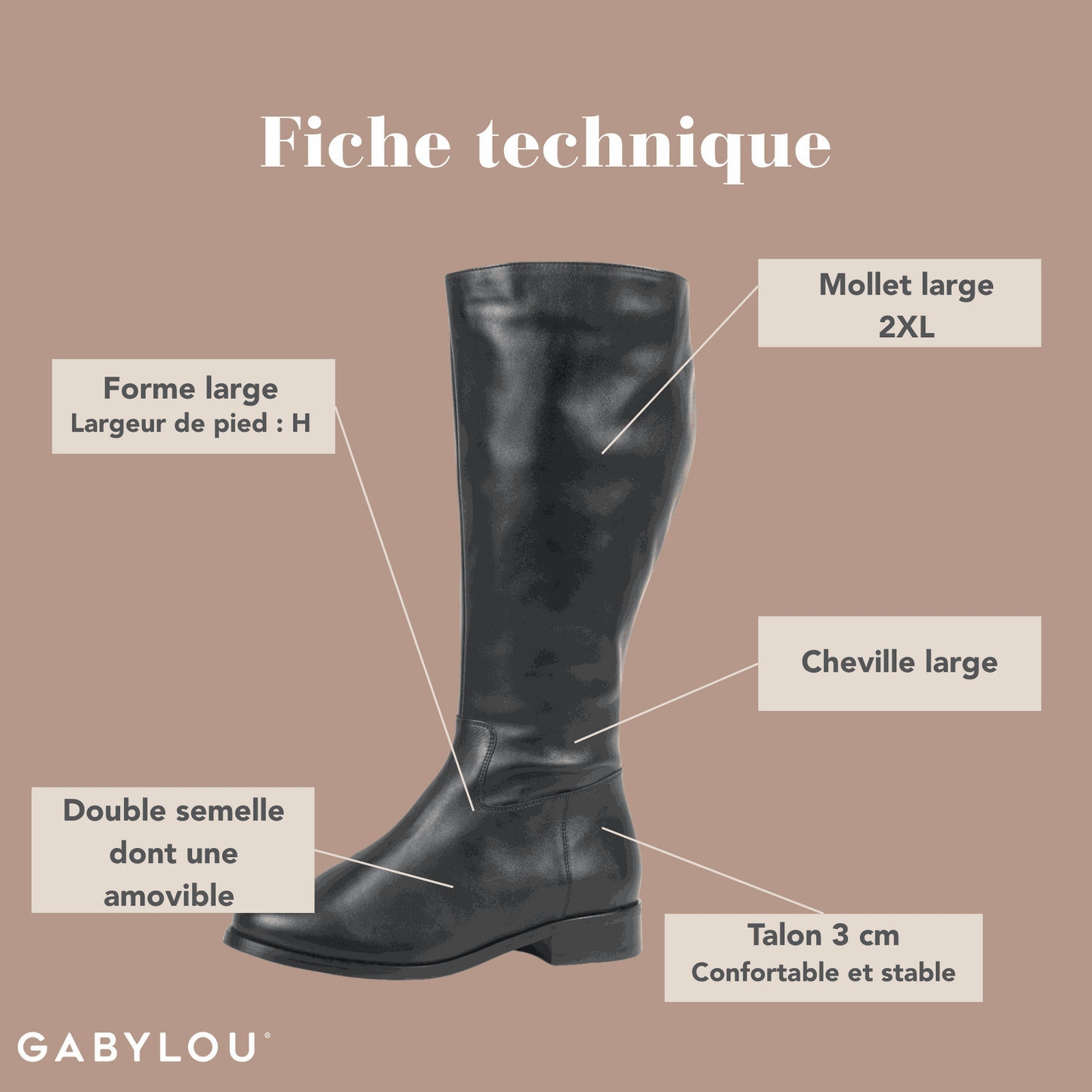 Bottes 2XL pour mollets larges - Modele Paris