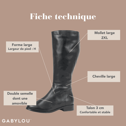 Bottes 2XL pour mollets larges - Modele Paris