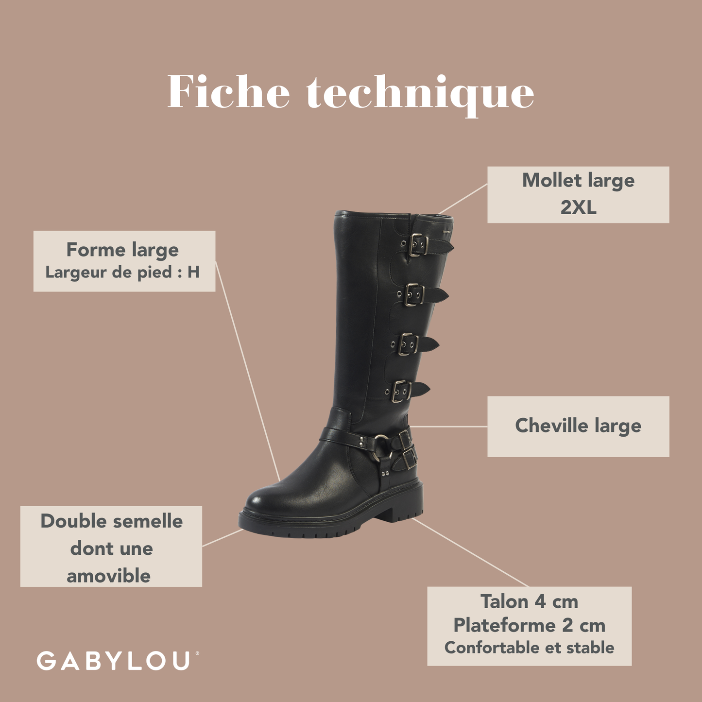 Bottes 2XL pour mollets larges - Modele Penelope