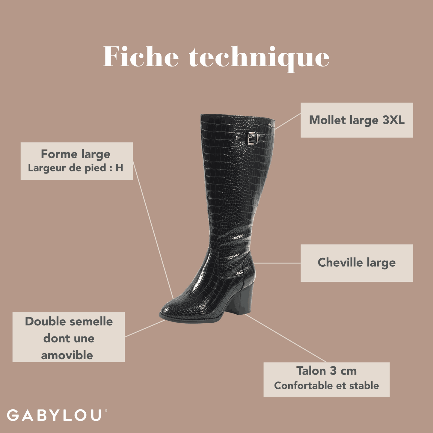 Bottes 3XL pour mollets larges - Modele Romy