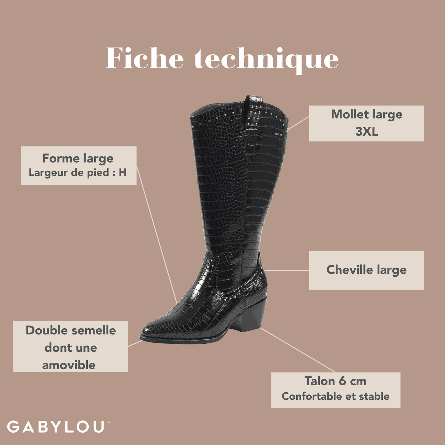 Bottes 3XL pour mollets larges - Modele Thelma