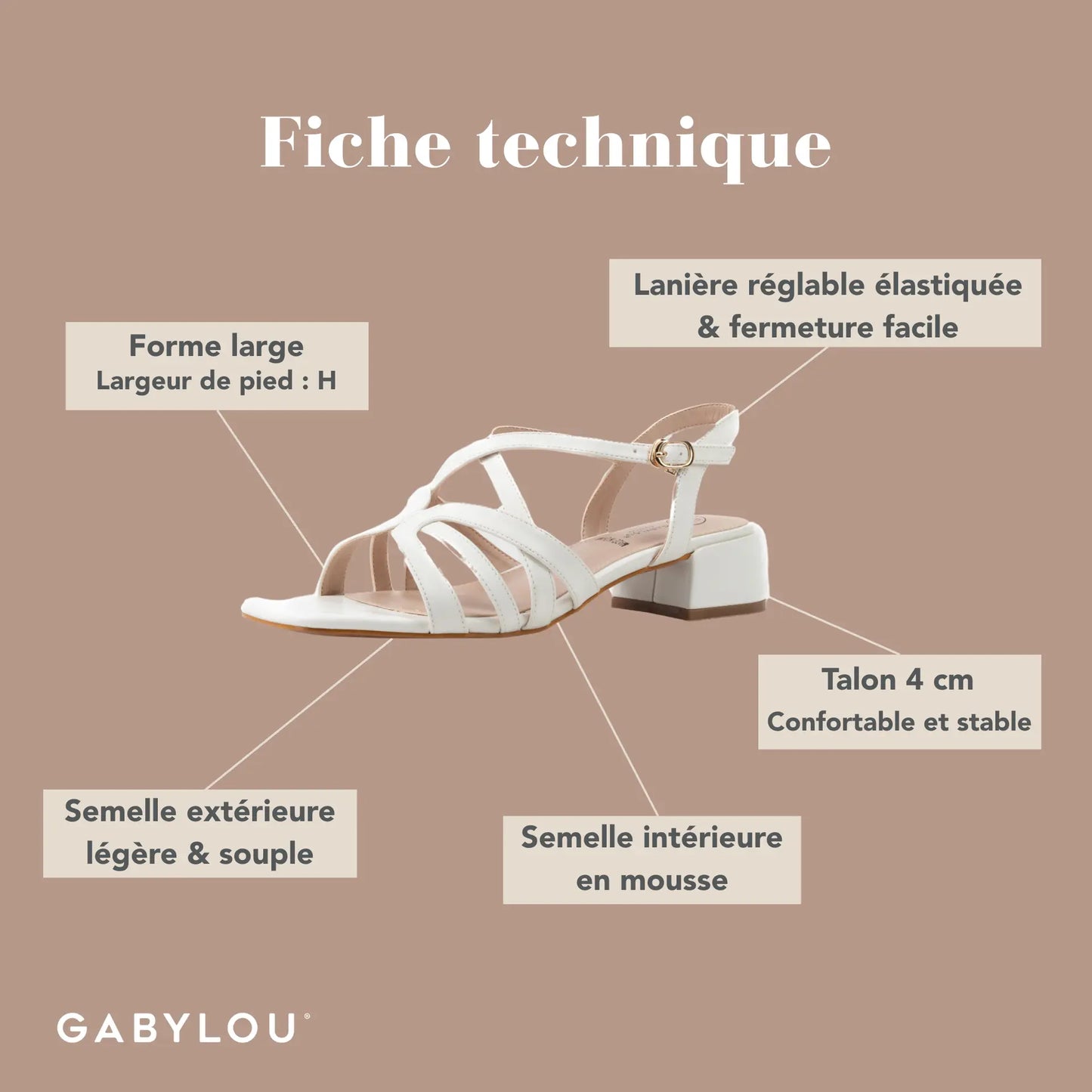 Sandales à talons réglables à bout large, modèle H - Eva