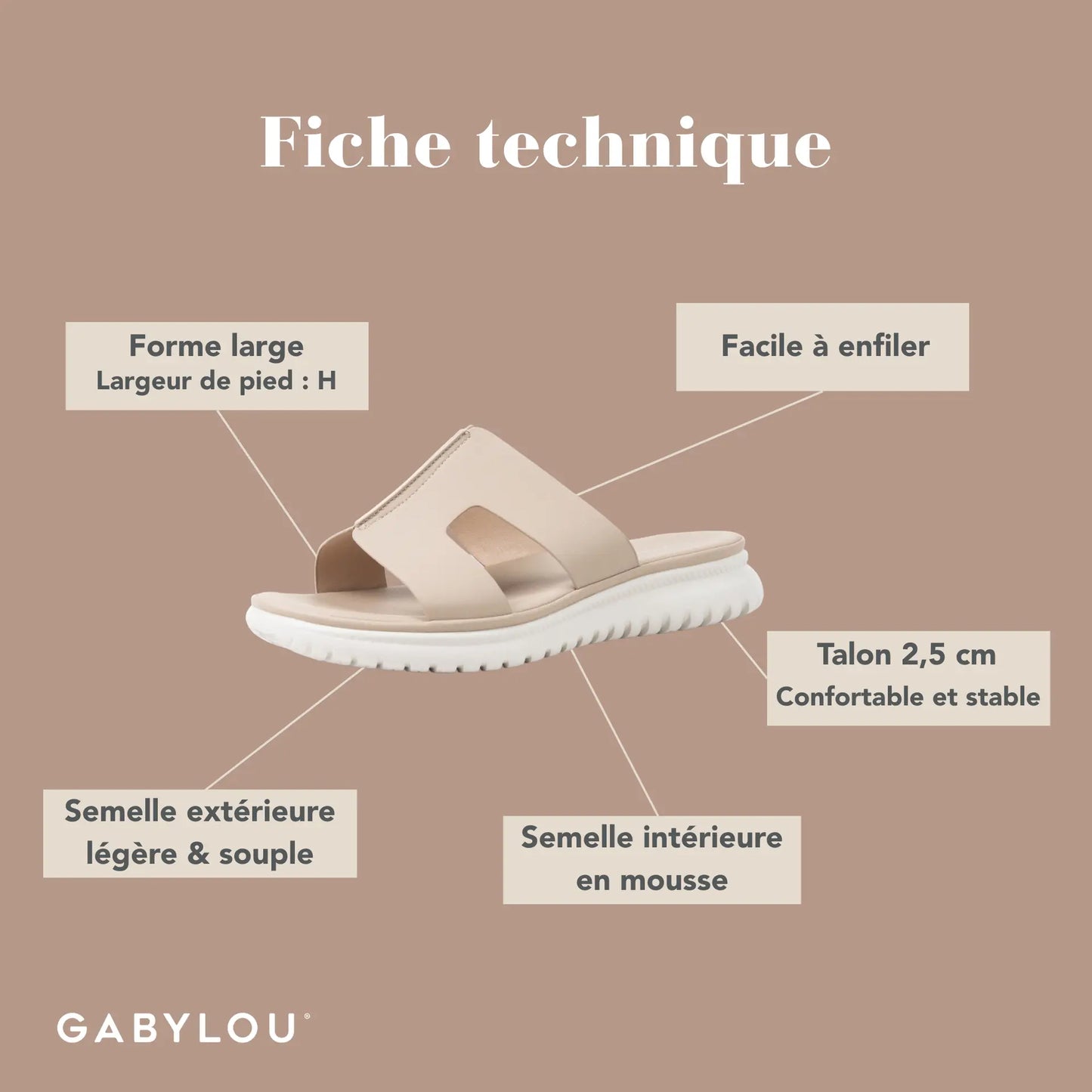 Mules à bout large ajustable H - Modèle Emy