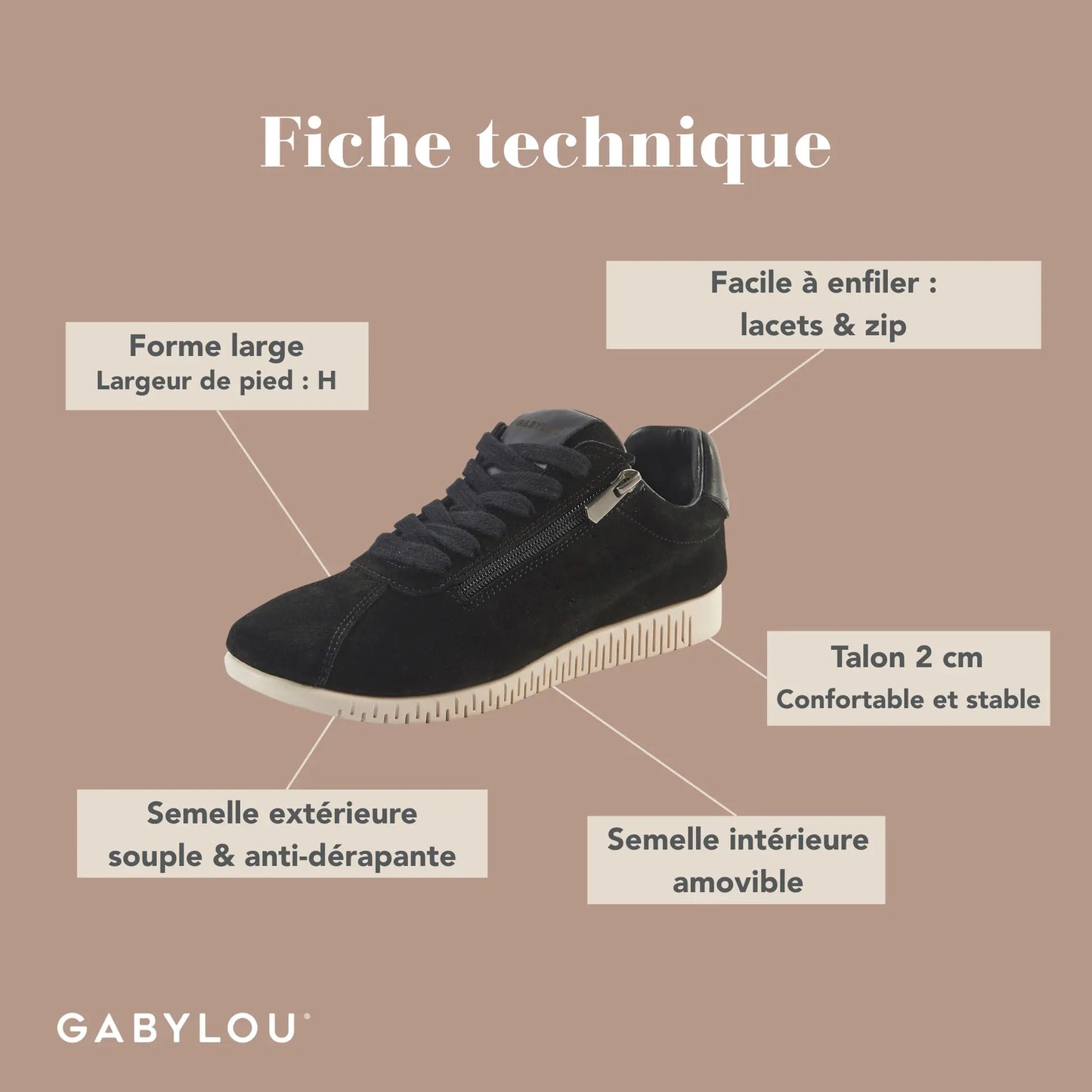 Sneakers pieds larges H - Modele Jane