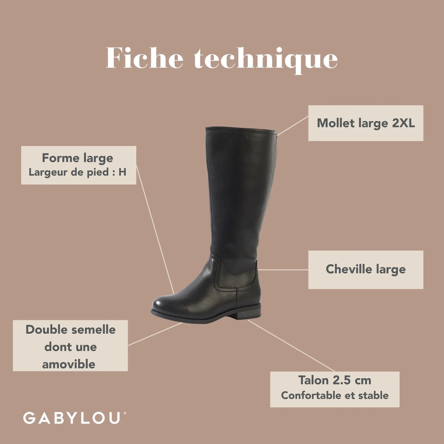 Bottes à mollet large 2XL - Modèle Melania