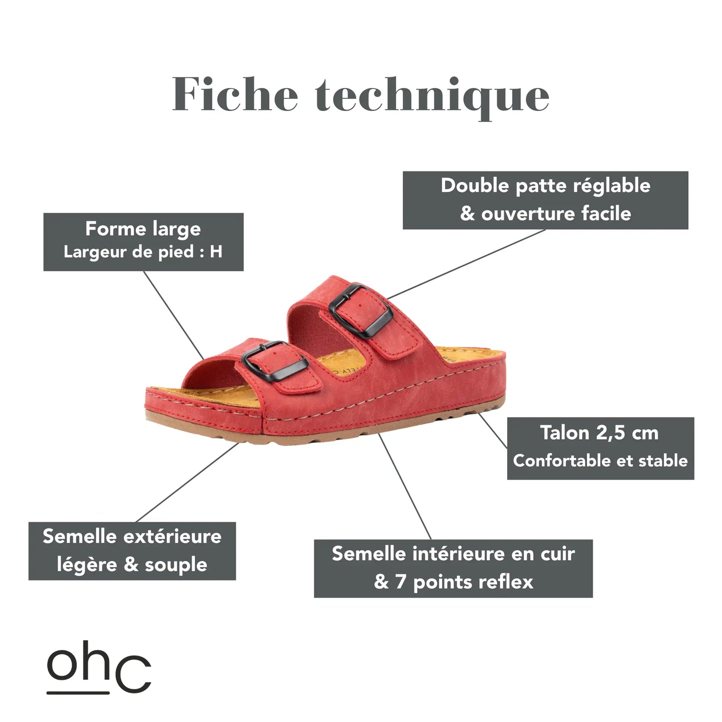 Sandales à bout large H - Modèle Hibiscus