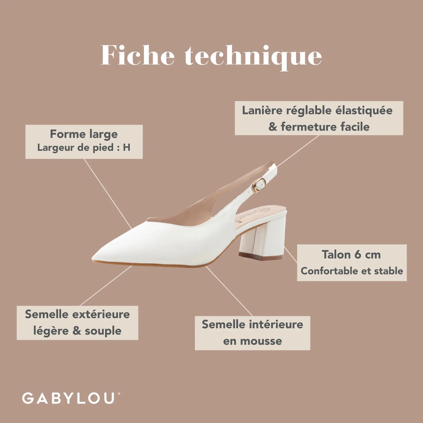 Sandales à talons réglables à bout large, modèle H - Lea