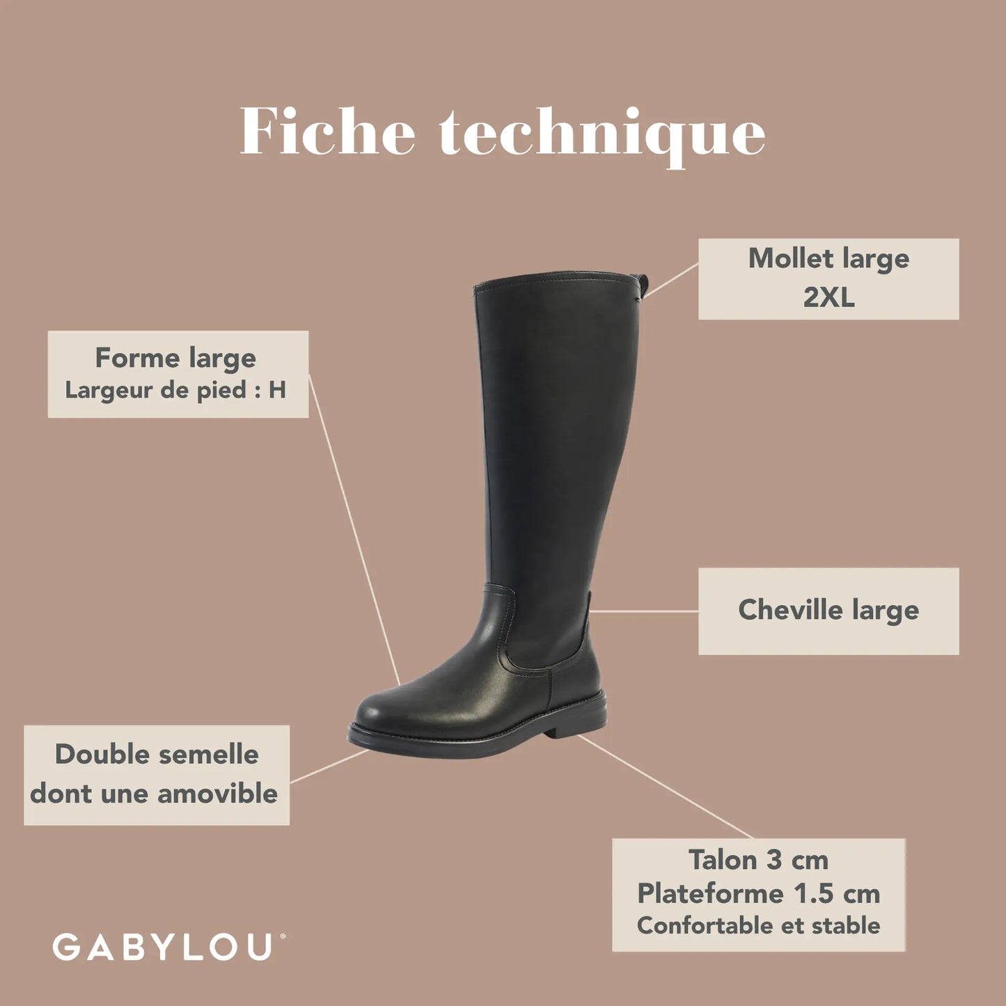 Bottes à mollet large 2XL - Modèle Melania
