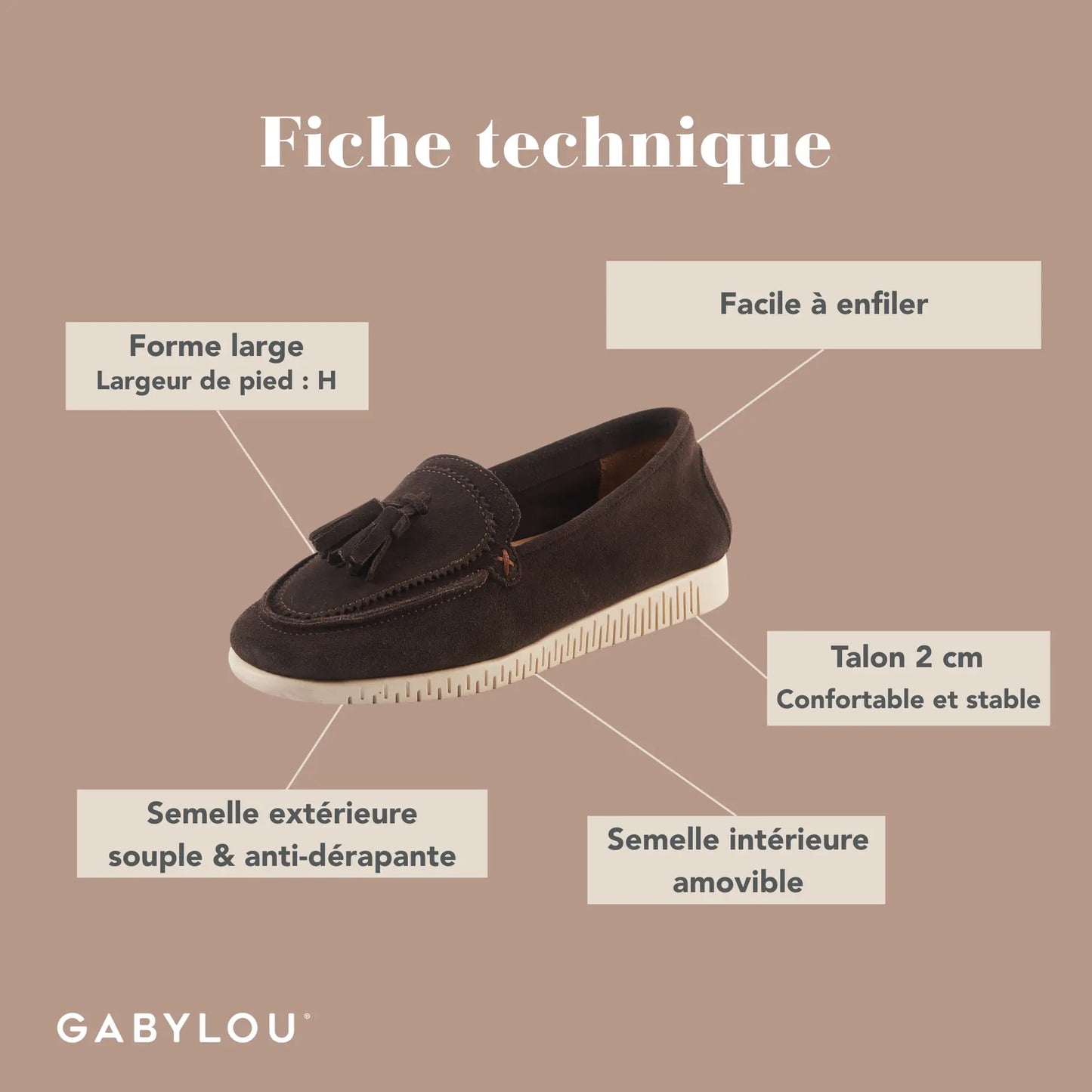 Mocassins pieds larges H - Modele Anita