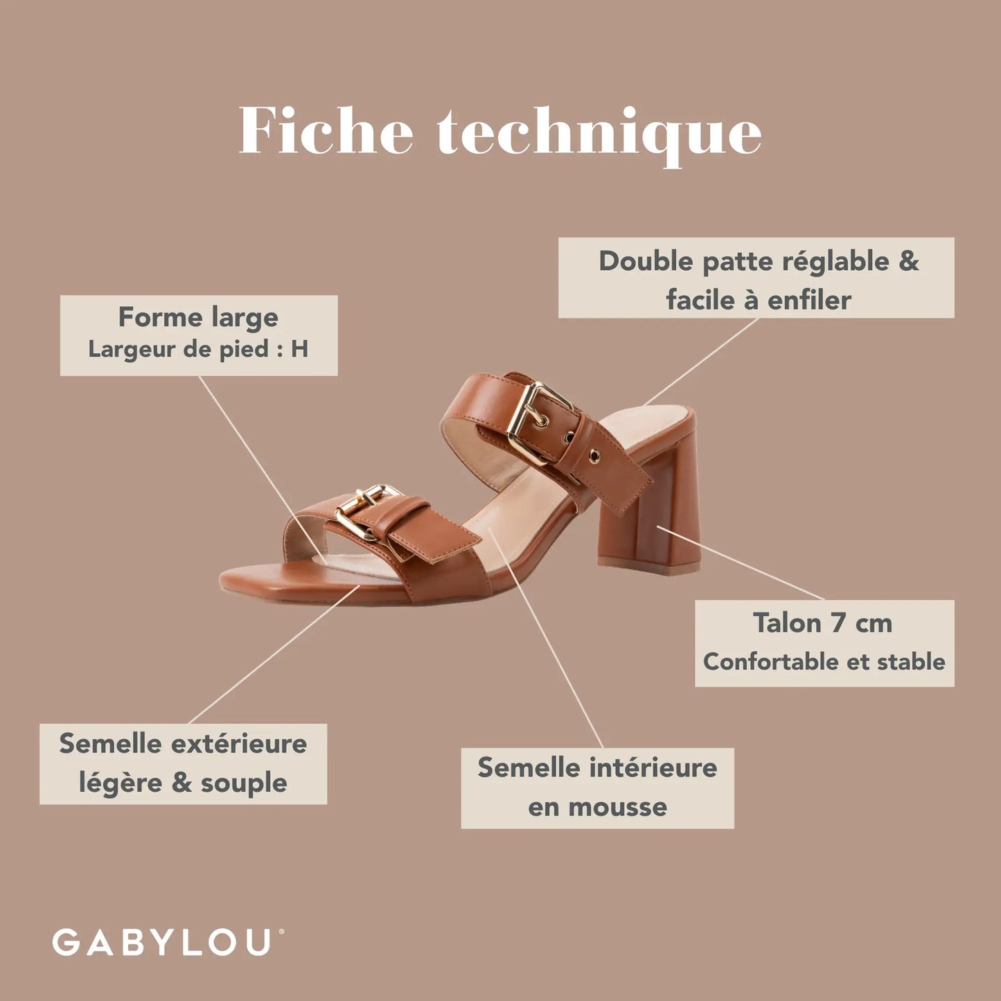 Mules pieds larges H - Modèle Iza