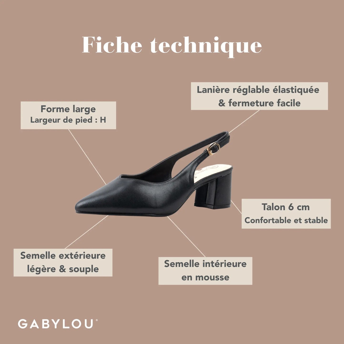 Sandales à talons réglables à bout large, modèle H - Lea