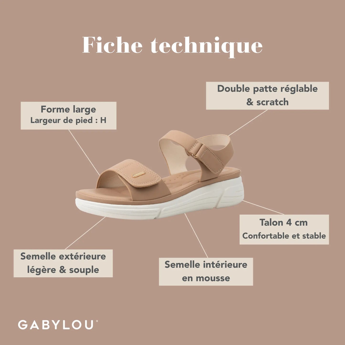 Sandales pieds larges H - Modèle Mia