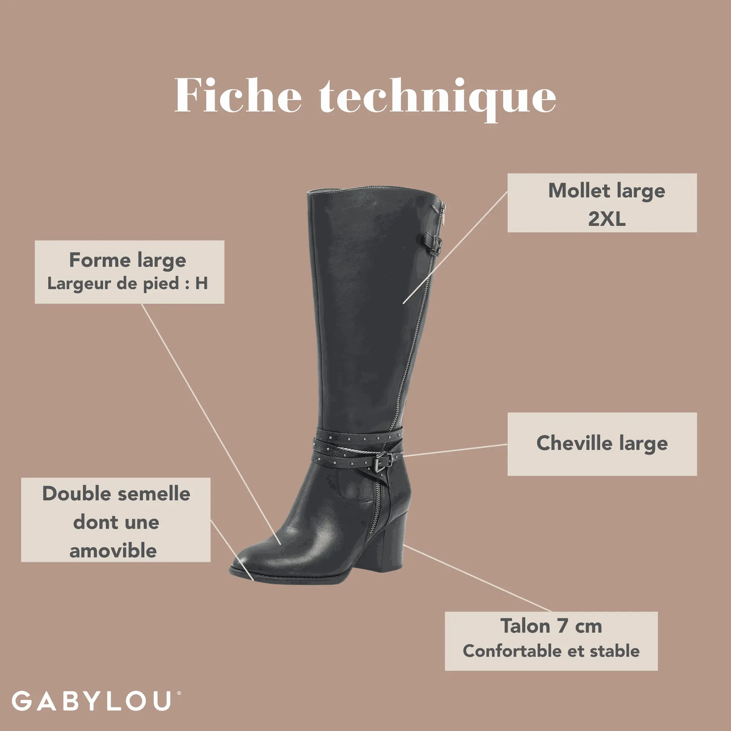 Bottes 2XL pour mollets larges - Modele Meghan