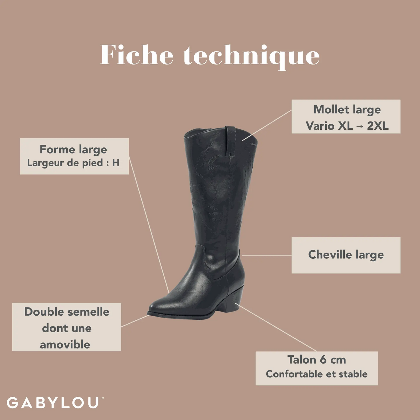 Bottes 2XL pour mollets larges - Modele Irina