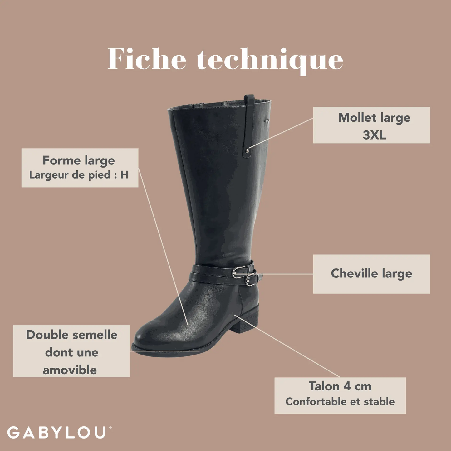 Bottes 3XL pour mollets larges - Modele Lise